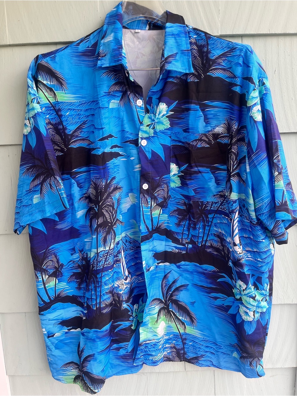 Blue Tropical Print Short-Sleeve Camp Shirt